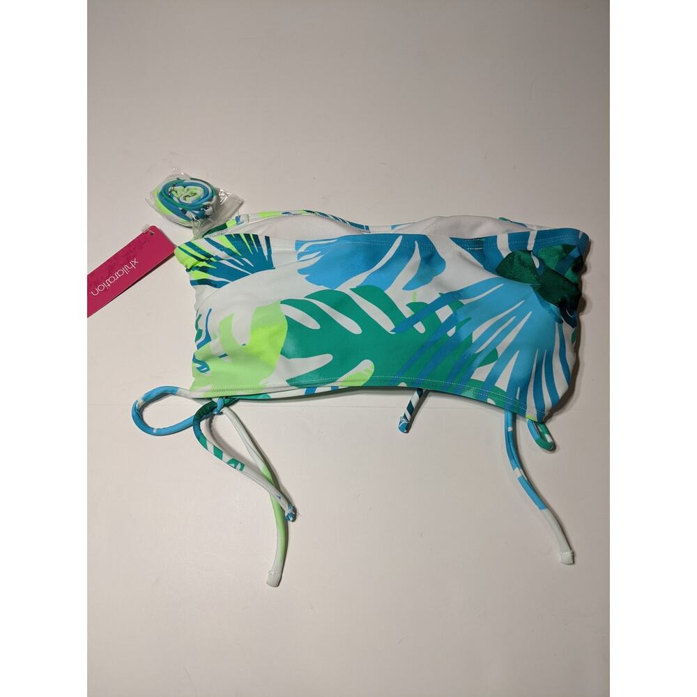Xhilaration Bikini Top Tropical Juniors' Longline Side-Cinch Bandeau M Swimsuit - Picture 5 of 10